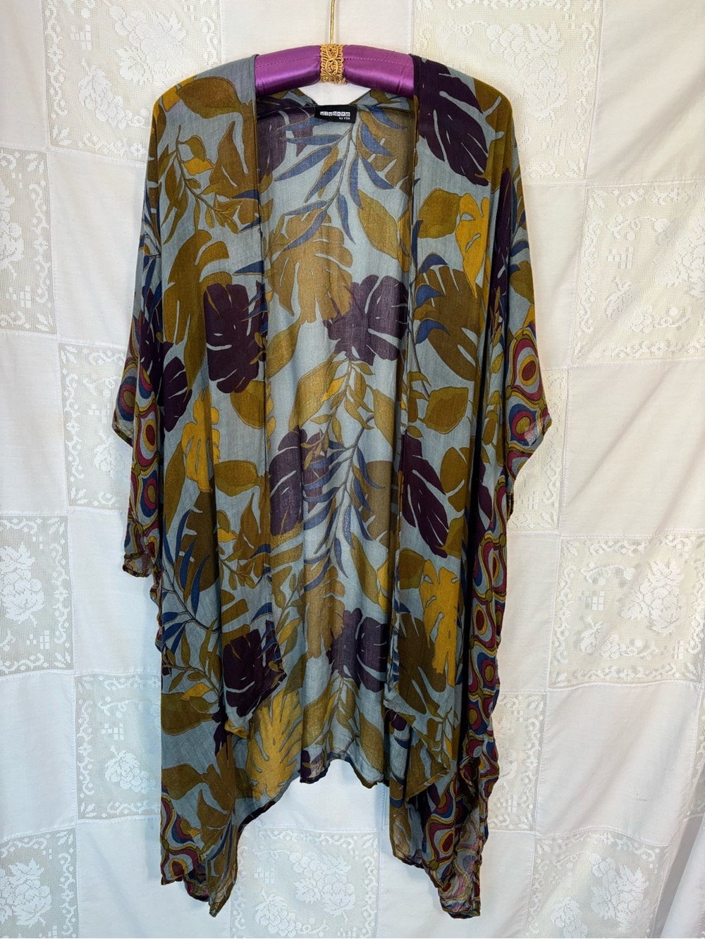 Semi Sheer Tropical Vacation Print Boho Lightweight Resort-wear Cardigan‎ OSFM